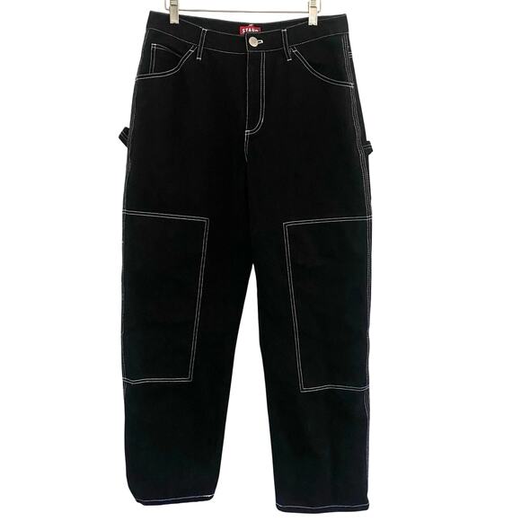 Staud Painter Carpenter Jeans Black White Stitching Women’s Size 8 Utility - Picture 1 of 10